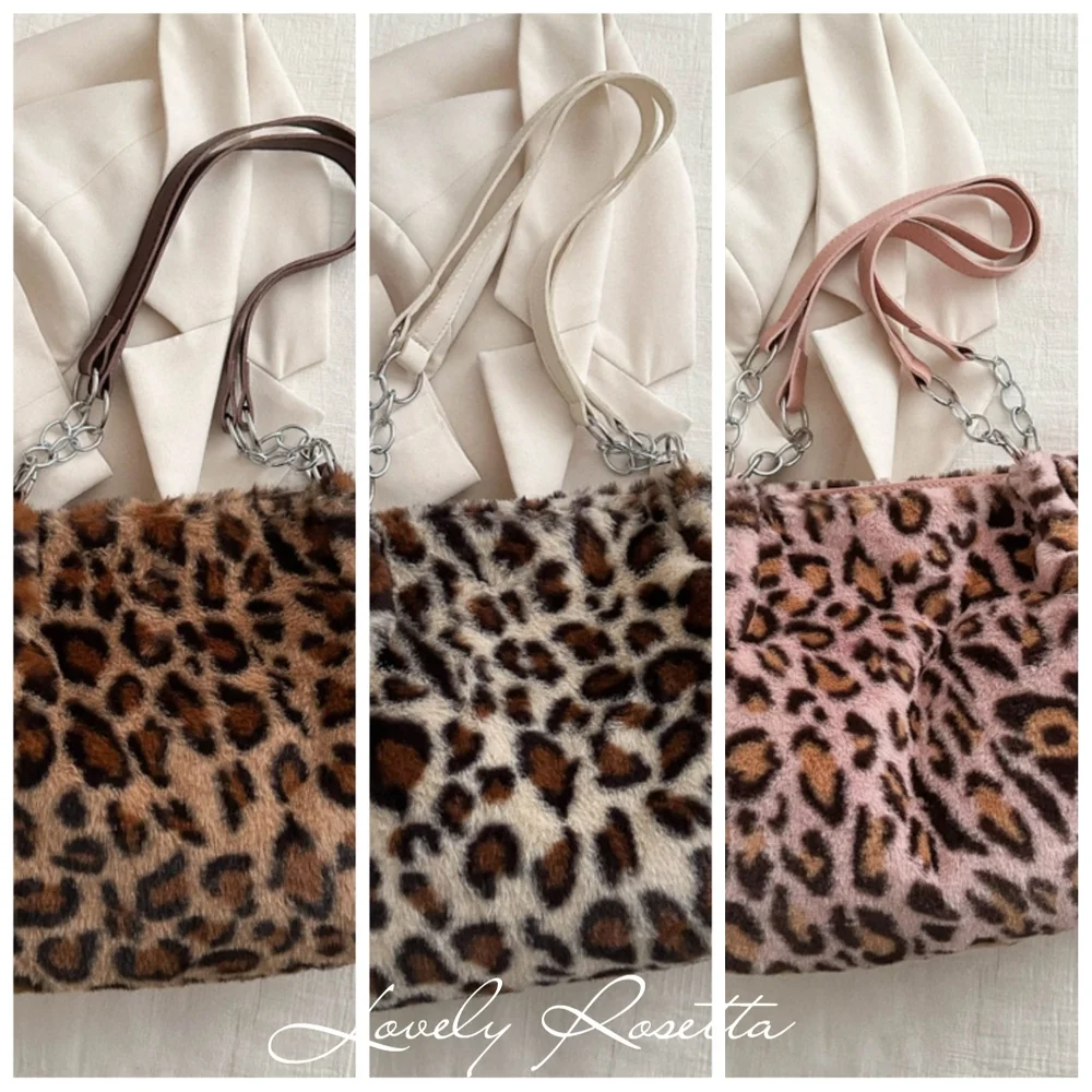 Pink Chic Faux Fur Leopard Shoulder Bag